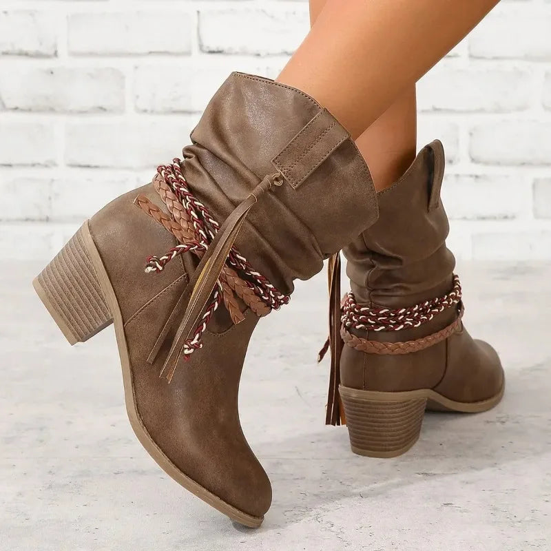 Mia | Braided Western Ankle Boots