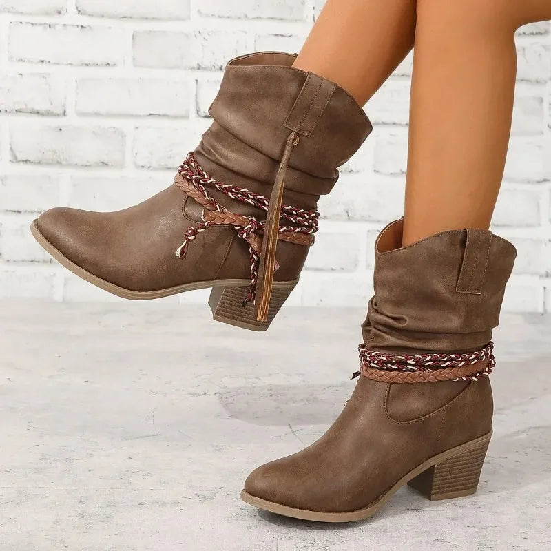 Mia | Braided Western Ankle Boots